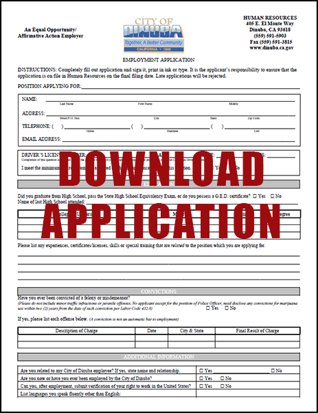 Download the City of Dinuba Employement Application